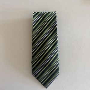 Geoffrey Beene Men's 100% Silk Tie Green Stripe  Extra Long